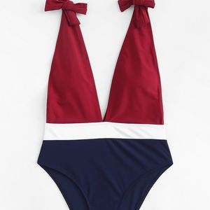 Red White and Blue Plunging One Piece